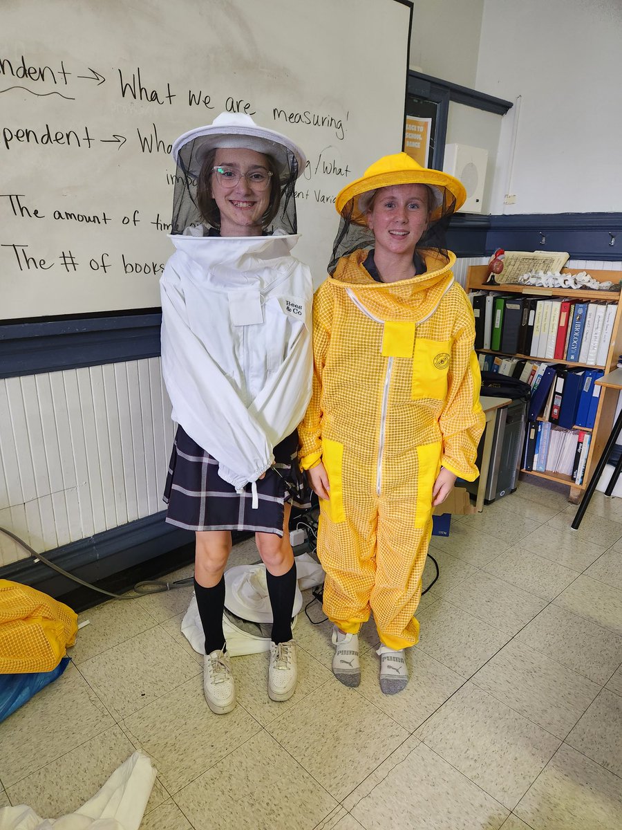 Getting ready to care for the hive in grade 7 😃