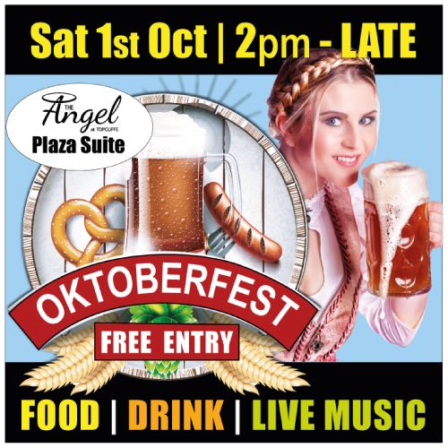 ‼️ Oktoberfest Comes to Topcliffe ‼️

FREE ADMISSION 

🌭 BBQ 🌭

🍺 German Lager Selection 🍺

🎤 Live Music 🎤

3pm ALLIGATOR GUMBO BAND

8pm ROUGH EDGE 5 PIECE BAND

‼️ ‘Oktoberfest Vibe' In The Plaza Suite At The Angel At Topcliffe ‼️