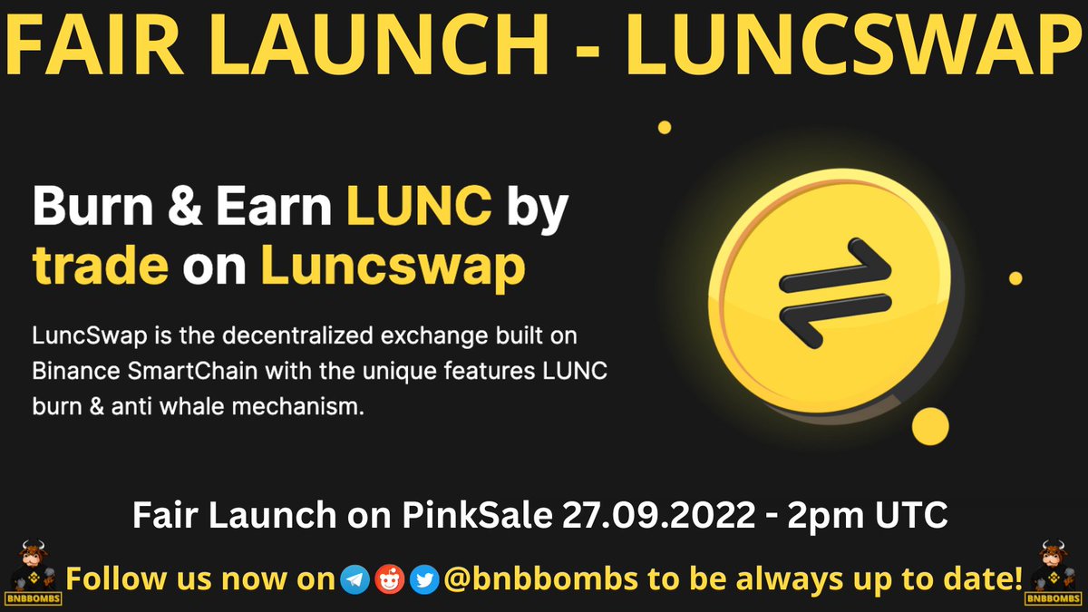 allchainbombs's tweet image. #LuncSwap is a Decentralized exchange built on #BNBchain &amp;amp; Terra Native. #Trade #earn &amp;amp; #stake on the most easy-to-use decentralized platform in the world. #Fairlaunch @pinkecosystem with 50 BNB Softcap already reached and ongoing, DYOR! @luncswaporg #BNBBOMBS #PINKSALE #BNB #BSC