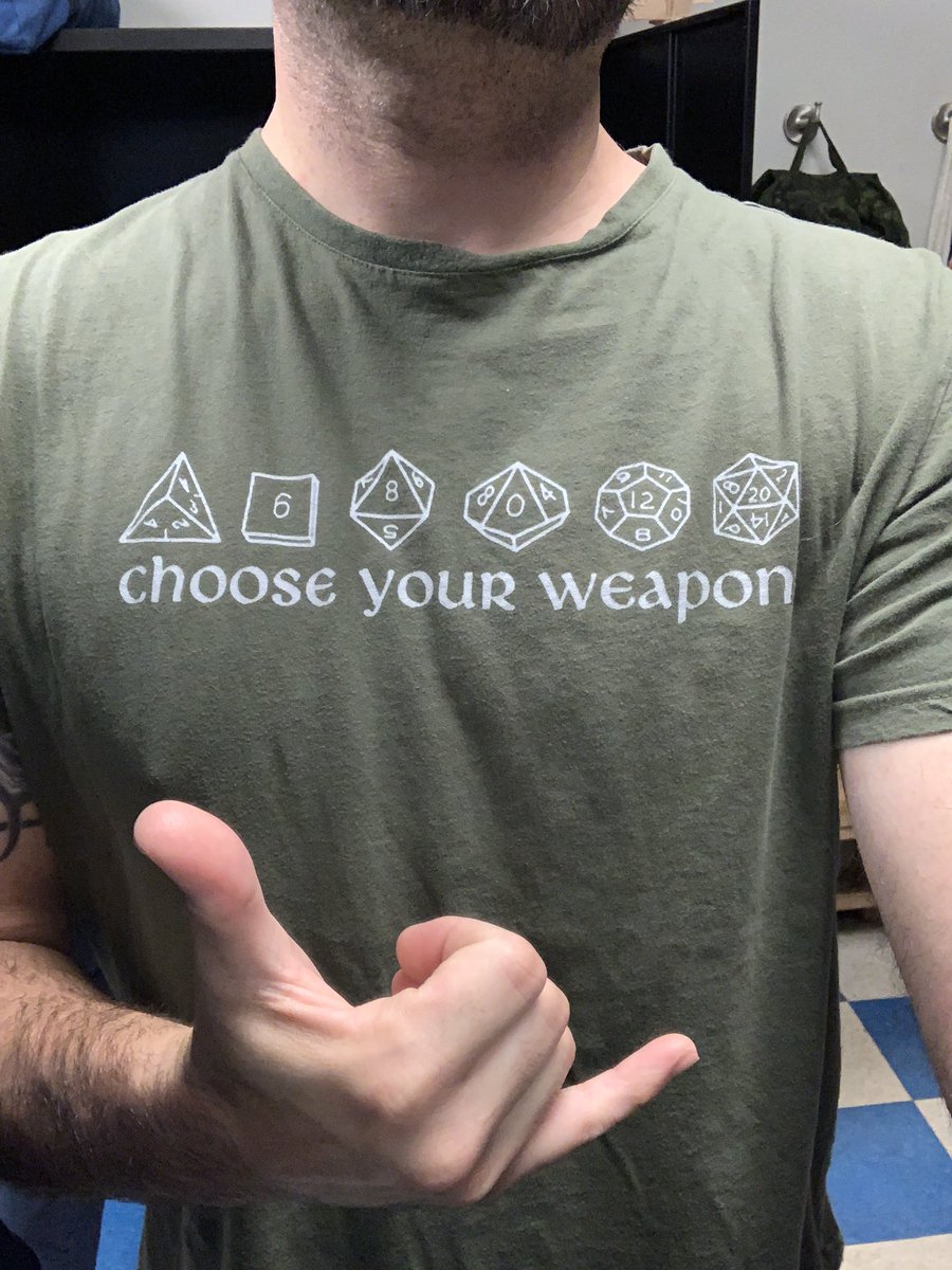 Jacinto59731664's tweet photo. choose your Weapon! #dungeonsanddragons #dnd #chooseyourWeapon #damagedice #dicegoblin #dungeonmaster #dmlife #dndshirt #ttrpgdice #rpgdice #polyhedraldice #d20 #d12 #d10 #d8 #d6 #d4 https://t.co/y0xM3W0JDw