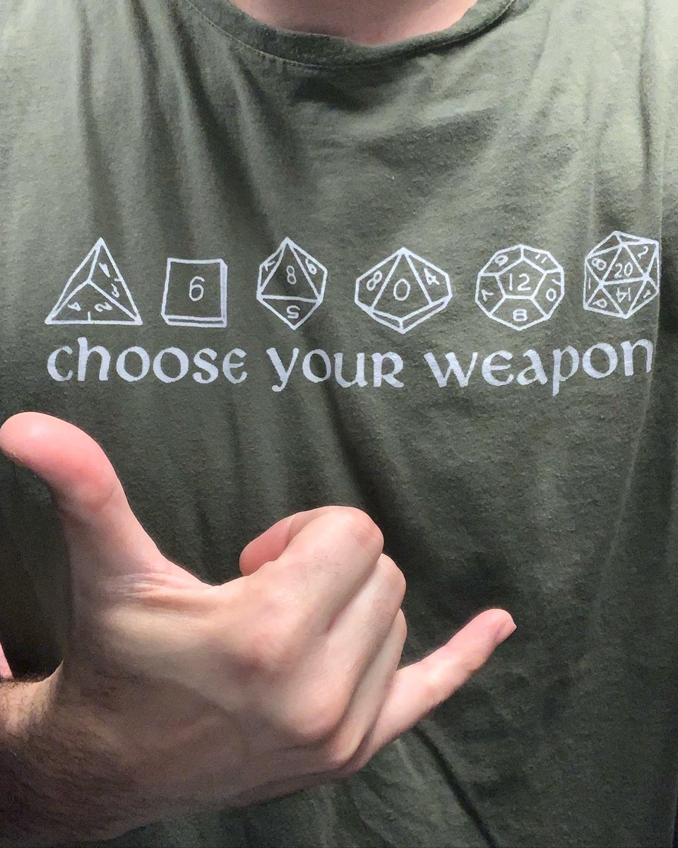 Jacinto59731664's tweet photo. choose your Weapon! #dungeonsanddragons #dnd #chooseyourWeapon #damagedice #dicegoblin #dungeonmaster #dmlife #dndshirt #ttrpgdice #rpgdice #polyhedraldice #d20 #d12 #d10 #d8 #d6 #d4 https://t.co/y0xM3W0JDw