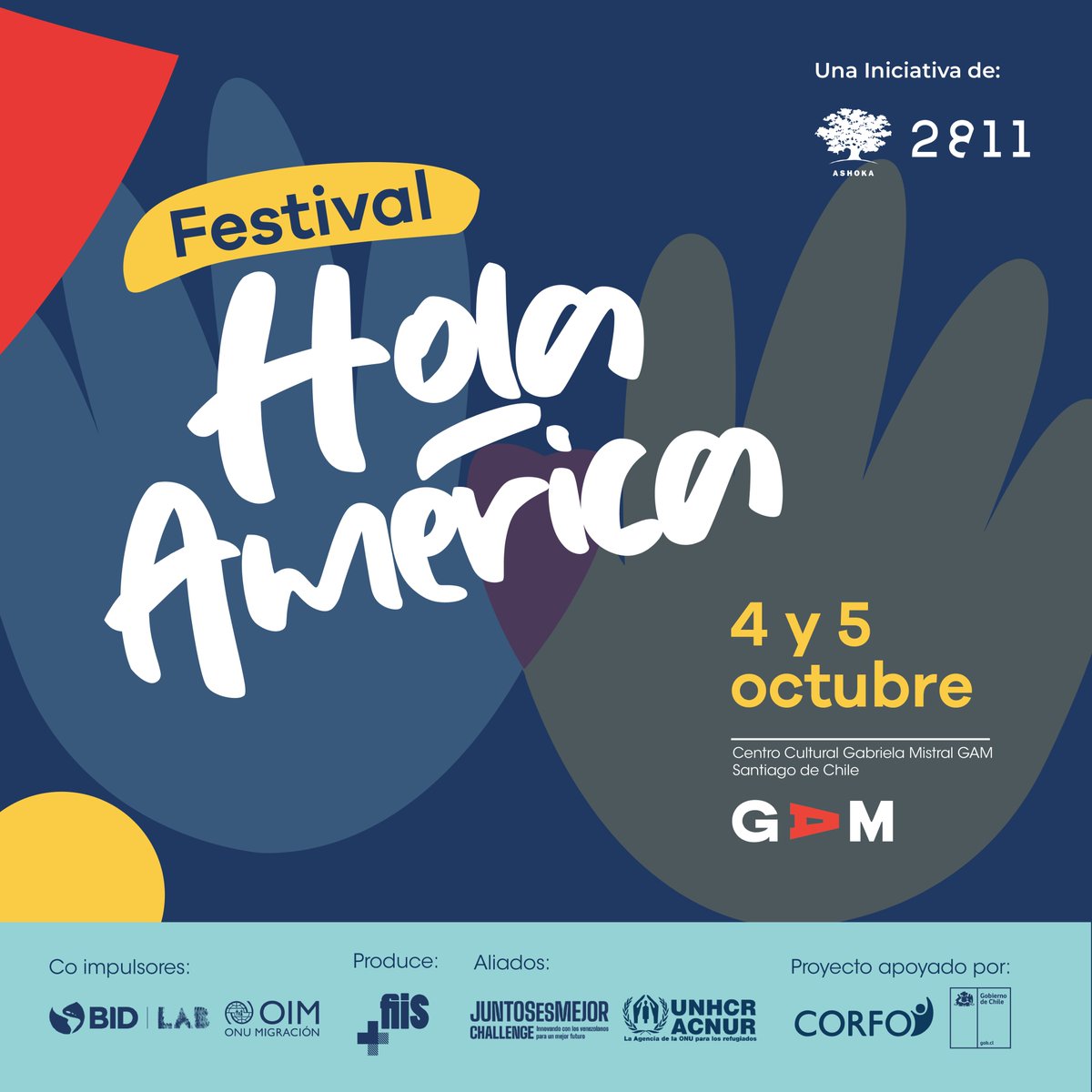 Únete al Festival Hola América, el evento presencial que cambiará la industria de la innovación social enfocada en la migración de Latinoamérica 
Los cupos son limitados te recomendamos postular en holaamerica.org
<a href="/2811platform/">2811</a> <a href="/AshokaConoSur/">Ashoka Cono Sur</a> <a href="/AshokaChile/">Ashoka Chile</a>