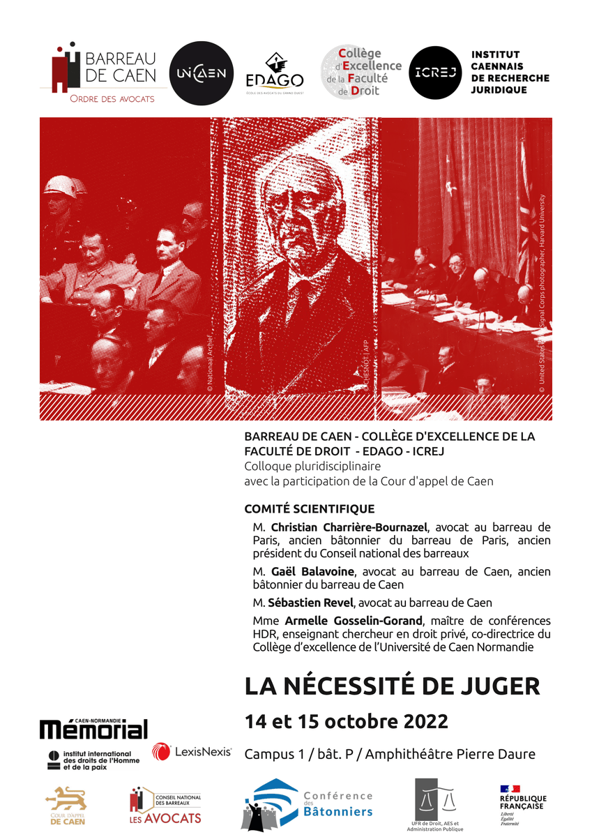 ⏰📆 Save the date — Colloque de droit pénal sur la nécessité de juger à Caen les 14 et 15 octobre, organisé par le <a href="/BarreauCaen/">Barreau de Caen</a>, l’@EDAGrandOuest et l’<a href="/Universite_Caen/">Université de Caen Normandie</a>.
▶ Inscription : lnkd.in/eQzgAH6w 
#Formation #Caen #DroitPénal #Droit #Colloque