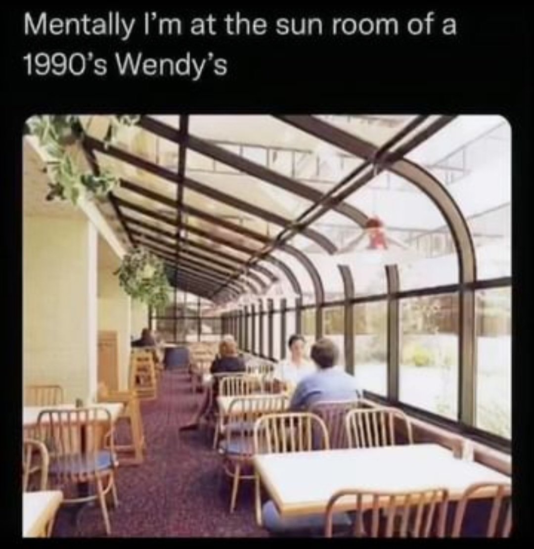ninjali96's tweet photo. Bring back sunrooms @Wendys https://t.co/wV2sV1YIJz