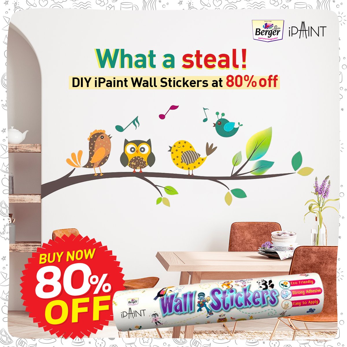 BergerPaintsInd's tweet photo. DIY iPaint Wall Stickers are a beautiful way to decorate your walls. And they are available at 80% discount. HURRY!
https://t.co/mRJb0D7QzA
#DIYrange #iPaint #wallstickers #greatdeals #discount #PaintYourImagination #BergerPaintsIndia https://t.co/ivAranENJ1