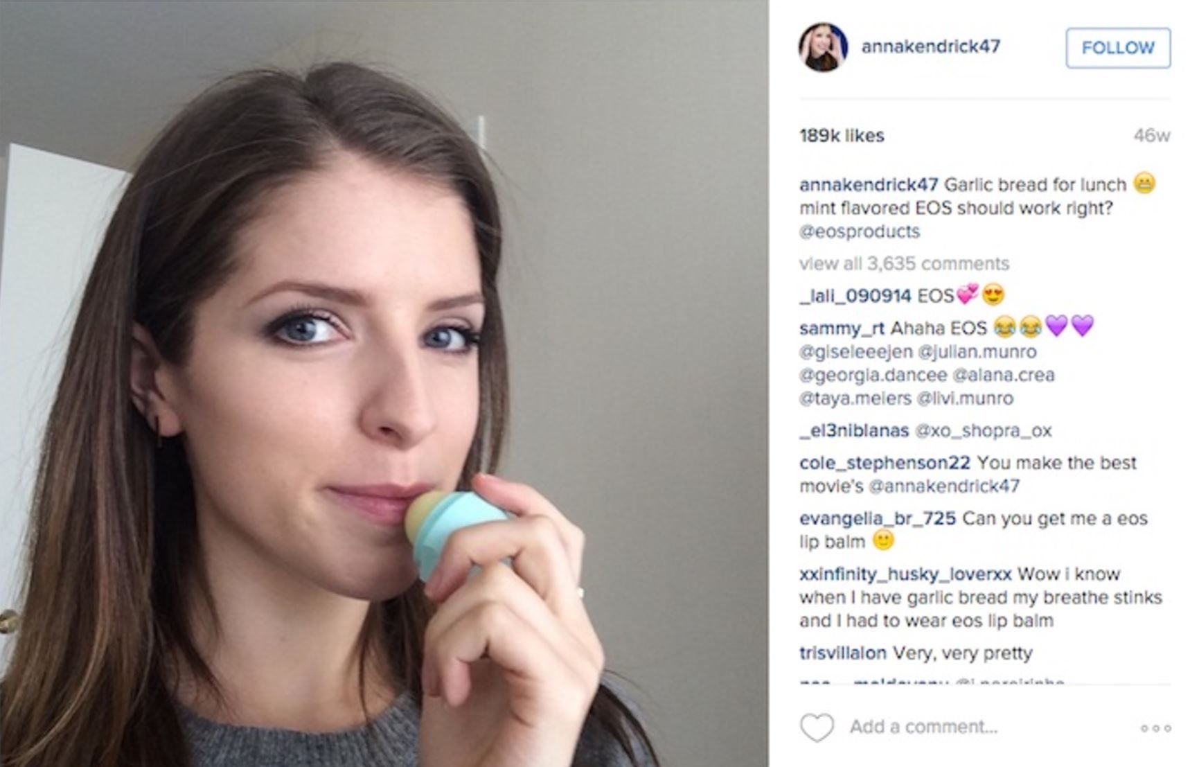 Anna Kendrick loves EOS.
As the EOS company I would put this post on my landing page.

Show off the 