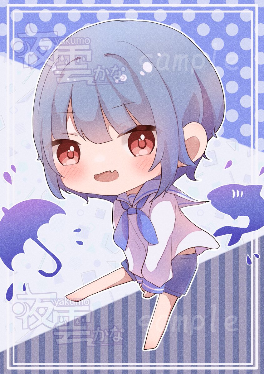 red eyes chibi blue hair solo shorts fang sailor collar  illustration images