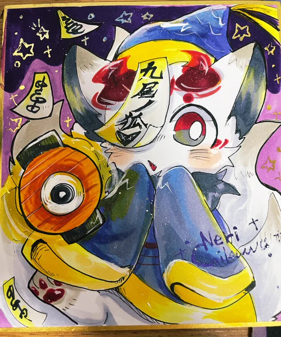 ばんちょう色紙描いてるよー!!ハロウィン仕様で箔押ししたりしてみてます 