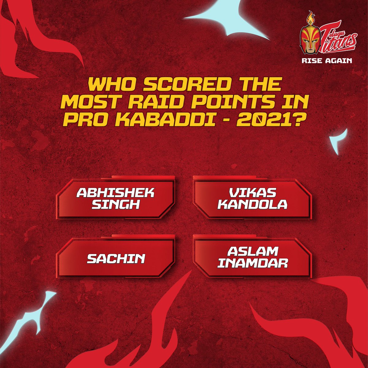 Telugu_Titans's tweet image. Prashna Madhi Javabu Meedhi

Ee Nalugurilo "PRO-KABADDI-2021 LO ATYADHIKA RAID POINTS" Evari Peruna Unnayi? 

#vivoProKabaddi #TeluguTitans #FanContest #IdiAataKaaduVetaa #TitanSquad #Stronger #Better #Power #RiseAgain