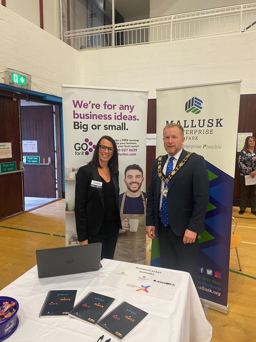 MalluskInfo's tweet photo. Louise is currently at The @ANBorough Valley Leisure Centre Jobs fair to promote #SelfEmployment
Pictured here with The Mayor of Antrim & Newtownabbey, Alderman Stephen Ross
#MEP
#MakingEnterprisePossible https://t.co/5rTffsDTLW