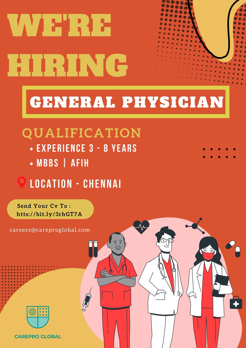 CarePro_Global's tweet photo. Job openings for general physicians in chennai location. 
send you CV : https://t.co/PQxwKneh7l
#job #career #physician #physicianpractice #doctor #nurses #physiciansforhumanrights #jobopportunity #hiring #hiringnow #hiring2022 #chennai #chennaidiaries #mbbs https://t.co/UgOOMBO4D7