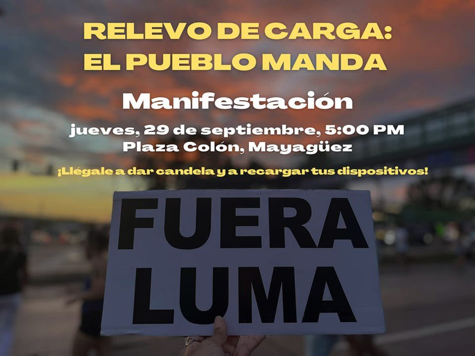 HOY 5PM | Manifestación: Revelo de carga: el pueblo manda, en la Plaza Colón en Mayagüez.