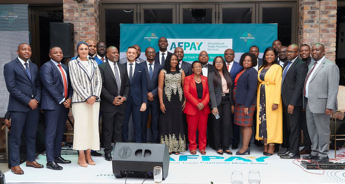 afreximbank's tweet photo. Pictured: Mr Denys Denya, Executive Vice-President, Finance, Administration and Banking, Afreximbank, alongside delegates and attendees at the official AfPAY launch in Harare, Zimbabwe. #AfPAY #Afreximbank https://t.co/veueeCahML