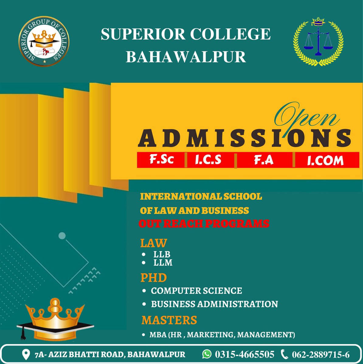 GroupBahawalpur's tweet image. Get registered in,
SUPERIOR GROUP OF COLLEGES
(BAHAWALPUR CAMPUS)
Intermediate plus classes and start your journey of success in the fastest growing educational institute of Pakistan.
#superiorgroupofcolleges
#BeSuperior
#IntermediatePlus
#opportunity
#admissionopen2022