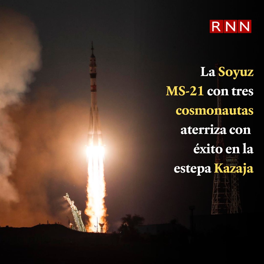 NoticiasRNN's tweet image. La nave tripulada rusa Soyuz MS-21 aterrizó este jueves sin contratiempos en la estepa de Kazajistán, según las imágenes difundidas en directo por la agencia espacial de Rusia, Roscosmos.

Fuente: EFE

#NoticiasRNN #RNNinternacionales #RNNtech #SoyuzMs21 

wp.me/pbRwvr-SQ0
