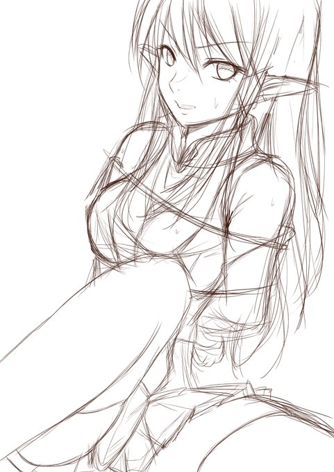 #このタグを見た人はラフ画とその完成絵を見せる 
これくらいのラフ(もっと雑な時もある)から塗り始める 