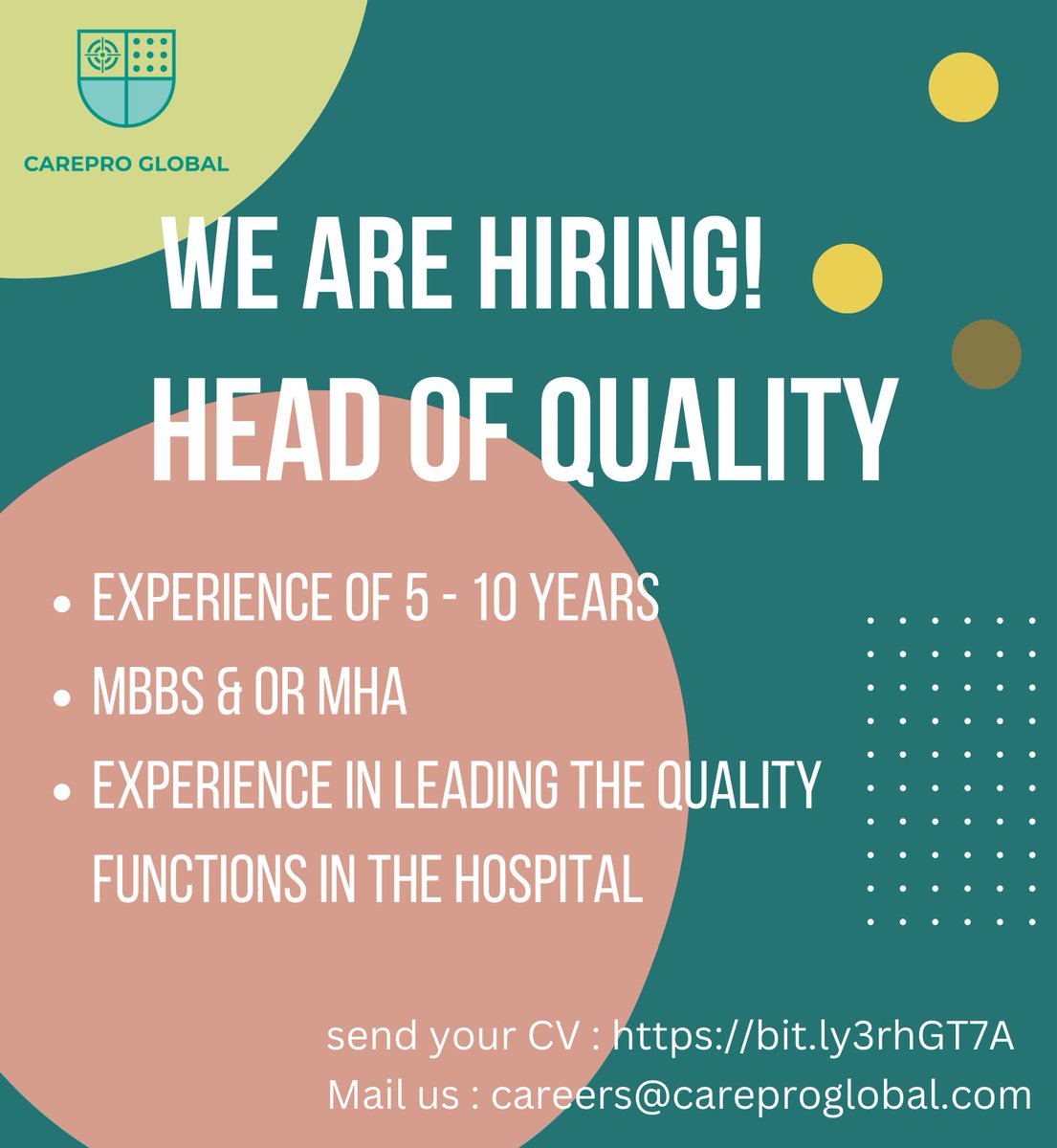 CarePro_Global's tweet photo. looking for Head of quality for bengaluru location. Interested candidates can send their CV in the link below : https://t.co/PQxwKneh7l
#job #jobseekers #JobSearch #mbbs #MHA #mbbslife #doctor #hospitals #hospitalityindustry #hospitalservices #hiring #jobopening #jobopening https://t.co/8E1OAzykrV