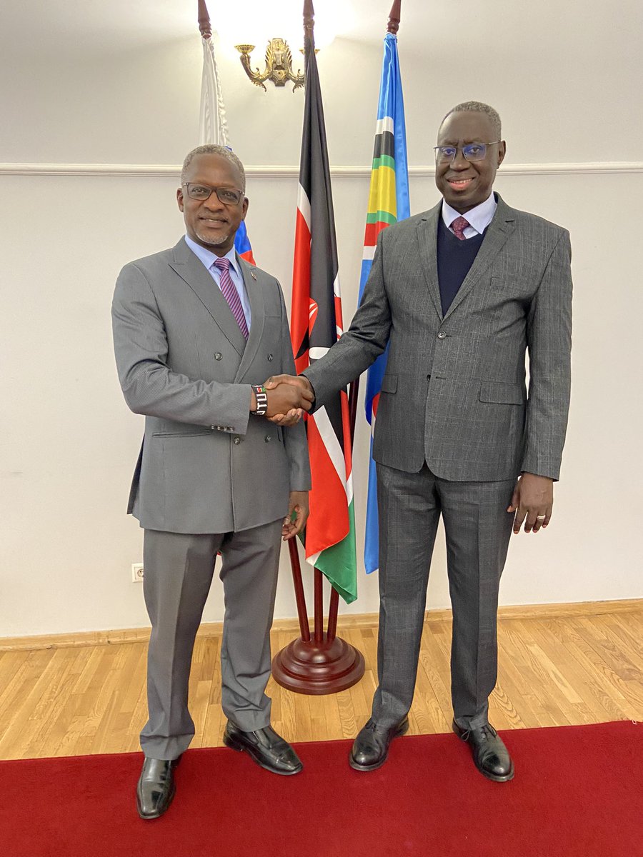 Embmoscow1's tweet photo. H. E. Ben H. O. Ogutu received H. E,  Jean-Beaptiste Thithie Tine, Ambassador Extraordinary and Plenipotentiary of the Republic of Senegal to the Russian Federation, who paid a courtesy call today, September 29,2022. https://t.co/fCwWpzFD5Y