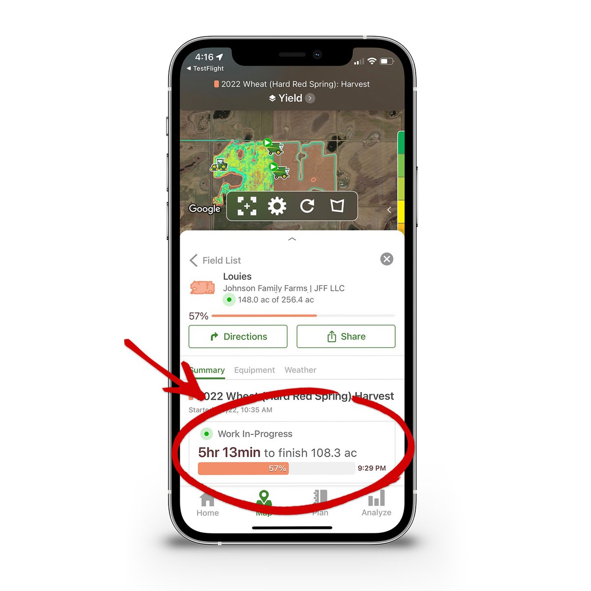 See an accurate estimate of how much longer it will take to finish the current field in <a href="/JohnDeere/">John Deere USA</a> Operations Center Mobile. The estimate uses both historical &amp; current productivity, factoring in things like turn times. Requires a field boundary &amp; Gen4 displays in each machine.