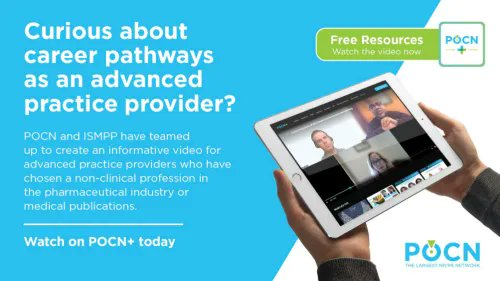 Interested in career pathways in #MedComms? @POCNInc and @ISMPP partnered on an informative video for #nursepractitioners and #physicianassistants featuring Malik Cobb, PA-C, @TheLockwoodGrp, and Joanne C. Ryan, PhD, RN, @Pfizer Oncology. Access the video: buff.ly/3rfItqB