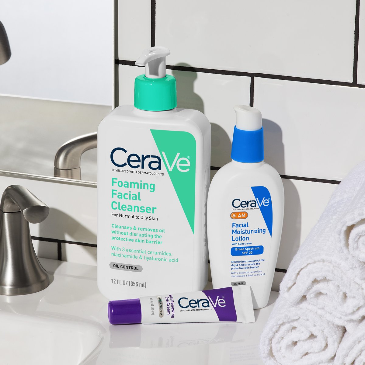 Adding an anti-aging eye cream to your skincare routine is a great way to help minimize visible signs of aging! Follow our 3️⃣ step morning routine: 1️⃣ Foaming Facial Cleanser 2️⃣ Skin Renewing Eye Cream 3️⃣ AM Facial Moisturizing Lotion SPF 30 #CeraVe #DevelopedWithDerms