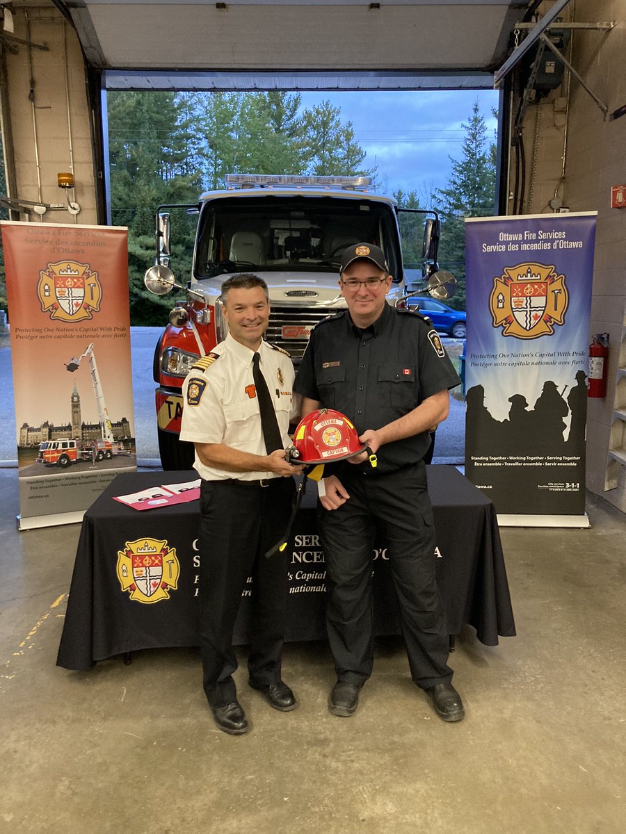Congratulations to Lars Horner who was promoted to Captain at Station 45. Here, Captain Horner receives his helmet from Chief Hutt. Thanks to Chief Hutt, Chief Horricks and all the firefighters who helped promote Captain Horner last night. <a href="/OttFire/">Ottawa Fire Services</a> <a href="/ChiefHorricks/">Todd Horricks</a> <a href="/ChiefHutt/">Chief Hutt</a>