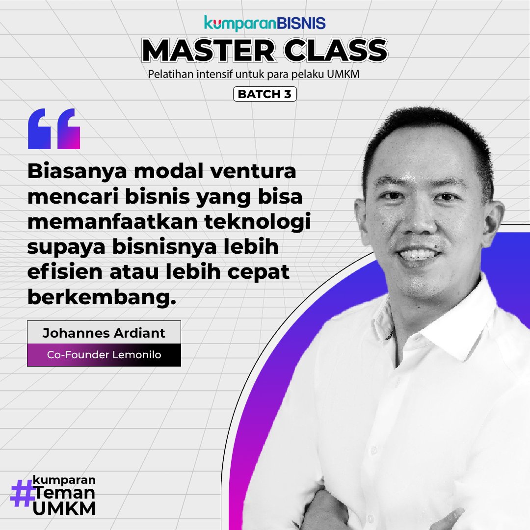 kumparan's tweet image. Co-Founder Lemonilo, Johannes Ardiant menuturkan, penggunaan teknologi dalam bisnis bisa membuat bisnis lebih efisien, cepat berkembang, dan bahkan dilirik pemodal ventura, lho. 

Sampai bertemu besok di hari ke-3 Master Class Batch 3. 🙌🏻🥳

#MasterClass2022 #kumparanTemanUMKM