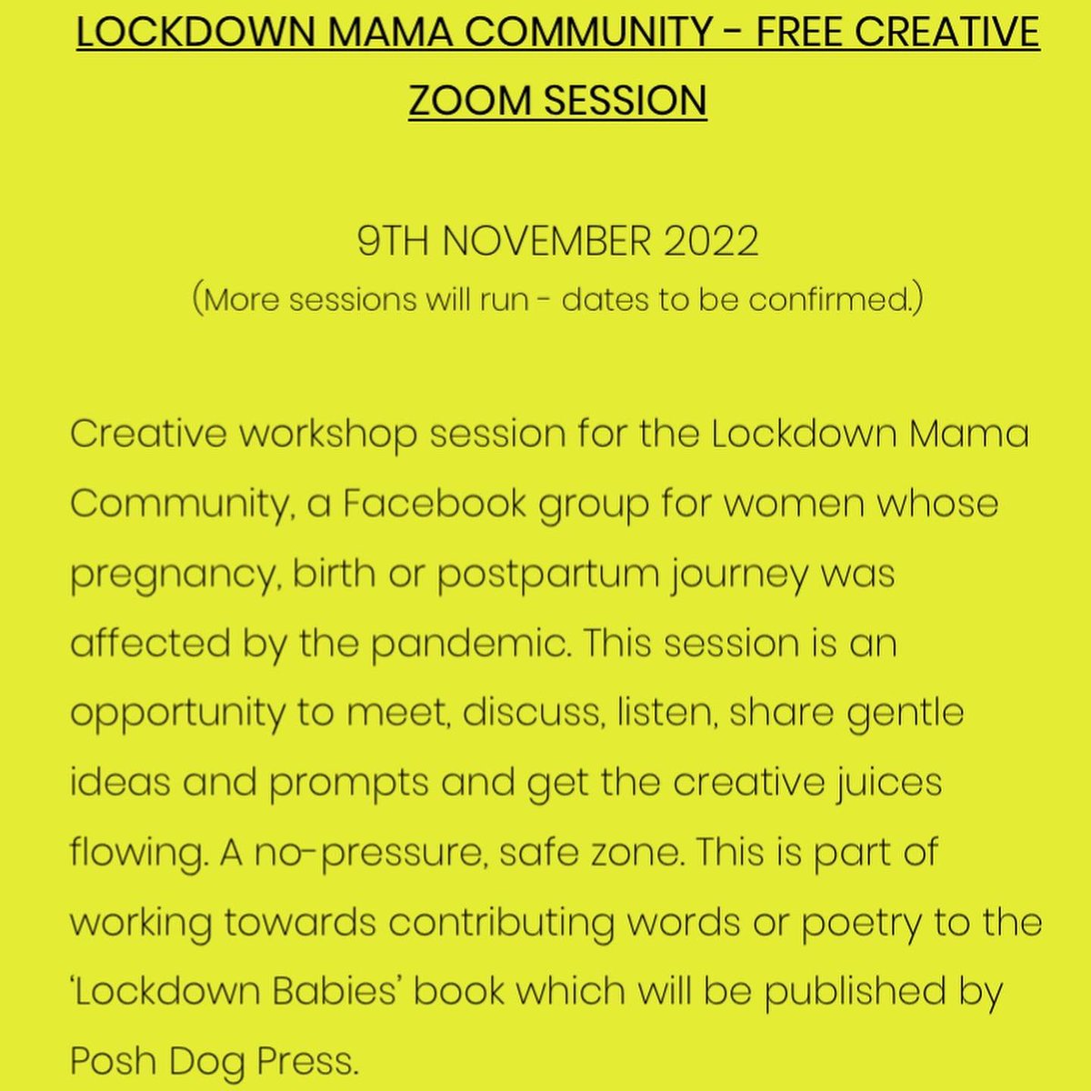 PoshDogPress's tweet photo. Go to https://t.co/A1TgiCzZYu to book your place for the FREE Zoom creative session for Lockdown Mamas! 9th November at 8pm
#lockdownbaby #lockdownmum #lockdownmom #pandemicbaby #covidbaby #lockdownmama #butnotmaternity #motherhood #motherswhowrite https://t.co/L42WdbX6VT