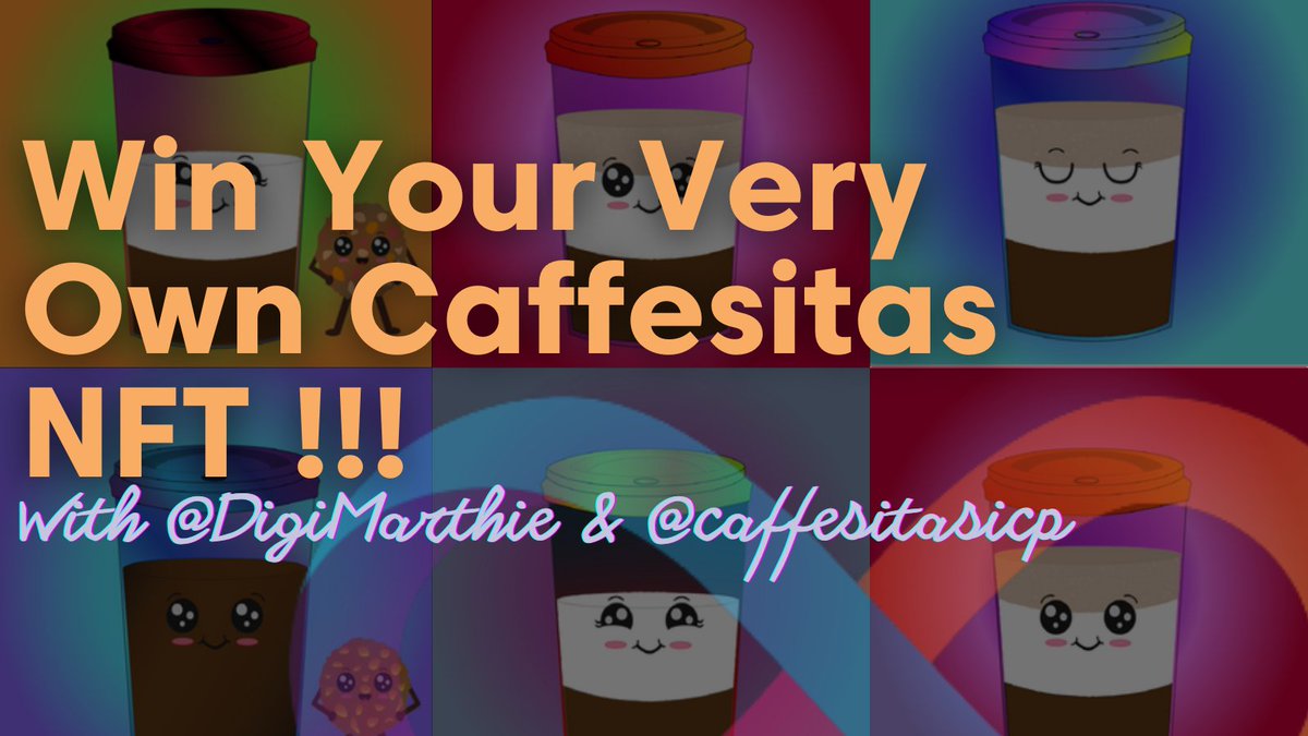 ☕️Calling all coffee lovers! 
🎉 IT'S #NFT #GIVEAWAY TIME!!!! 
🏆Win a free <a href="/caffesitasicp/">Caffesitas - Mint Live</a> NFT ☕️ 
All you have to do is:
1. Follow <a href="/digimarthie/">Marthie</a>, <a href="/caffesitasicp/">Caffesitas - Mint Live</a>, and <a href="/markynero/">Markynero</a> 
2. Like &amp; Retweet
3. Tag 3 #ICP friends! 
I'll announce 10 winners on Saturday, Oct 1, at 11am CEST!