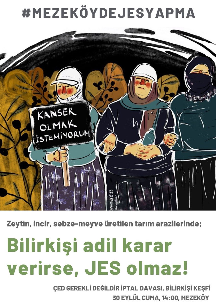 Köyümüz için adalet istiyoruz #MezeköydeJESYapma (Çizim: @sarisapkalikiz )