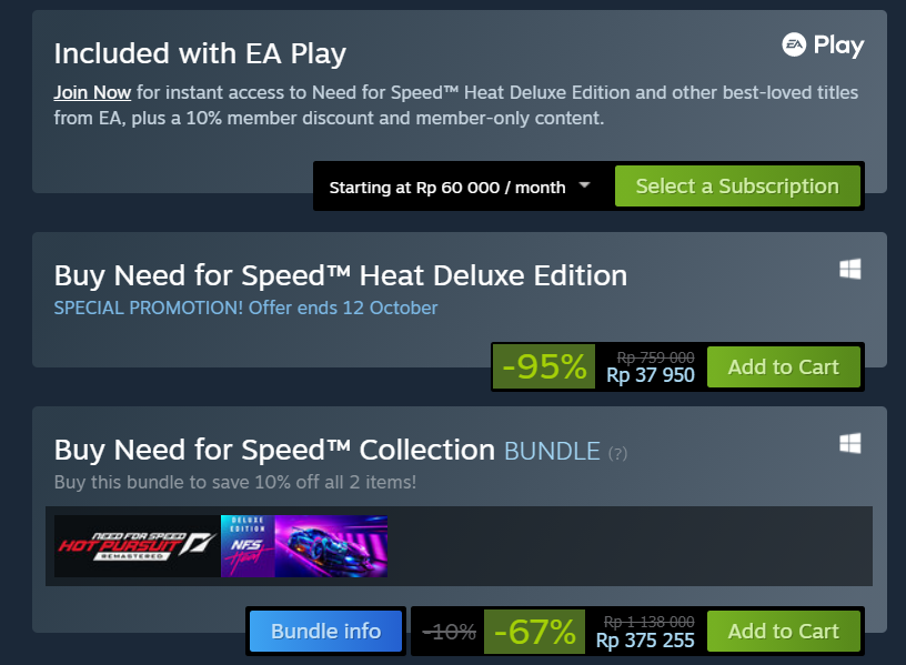 PlaymenID's tweet photo. Need For Speed Heat Deluxe Edition lagi diskon gede tuh di Steam, dari yang harga aslinya 700rb jadi cuma 38rb doang!!

Offer ends 12 Oktober.
Beli aja dulu. Ya kan? https://t.co/mYCJ3rSyt3