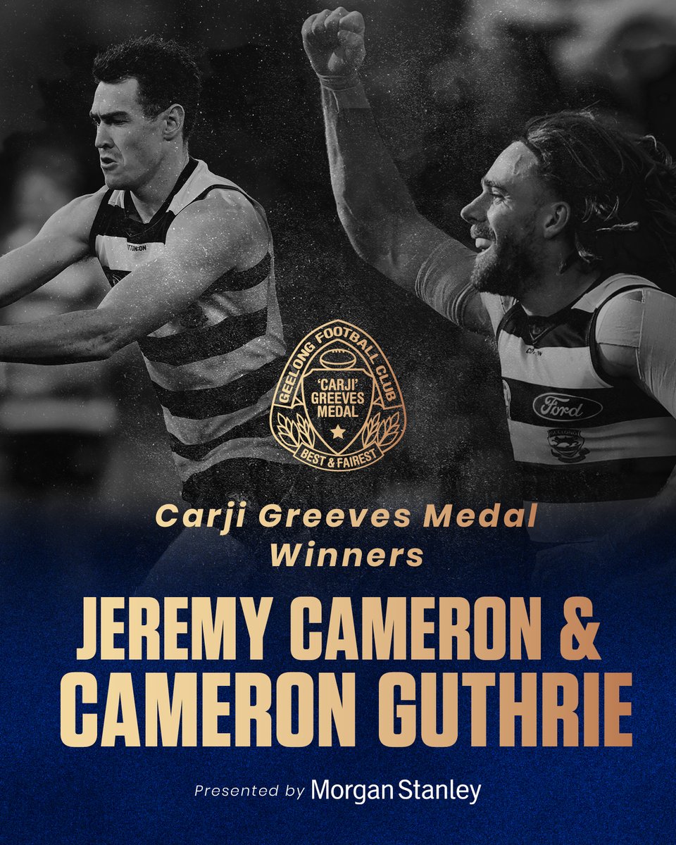 GeelongCats's tweet image. Cameron claims his first Carji Greeves Medal and Guthrie becomes a two-time winner 🥇

📘 | Carji Wrap: bit.ly/3y4uHLs
📺 | Carji Coverage: bit.ly/3SnpRkB

#Carji | @MorganStanley