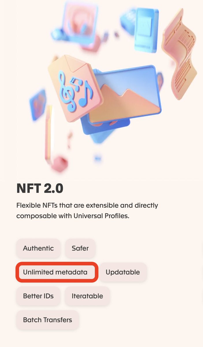 LUKSO tags: Unlimited Metadata

This post is part of a series where DROPPS breaks down the meaning of the keywords in the LUKSO website section "Core Building Blocks". 
This time, we will analyze what’s behind “Unlimited Metadata” (NFT 2.0 section).

<a href="/lukso_io/">LUKSO</a> #LUKSO $LYX

1/8