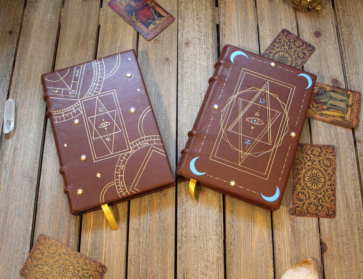 blackoakbindery's tweet photo. @ZealZaddy Heya! I make TTRPG themed leatherbound journals. Here is a pic of two books from my Divination wizard collection. I'll be working on a Life cleric collection soon! 
Journals here: https://t.co/VgFrxgEEBi https://t.co/OmKzwyOimN