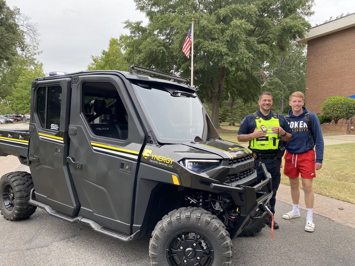 GinaGBennett's tweet photo. On my way to @CokerLITC for 📚before #HurricaneIan hits (course prep) &amp; see @CokerUniversity Security as they take the new @PolarisORV out for its first spin on campus! 1 of my #history students @JoshBarry04 walks by so I grabbed this pic! Keeping #CokerStrong 💙💛💙💛🐍 https://t.co/SRBxyuqrNT