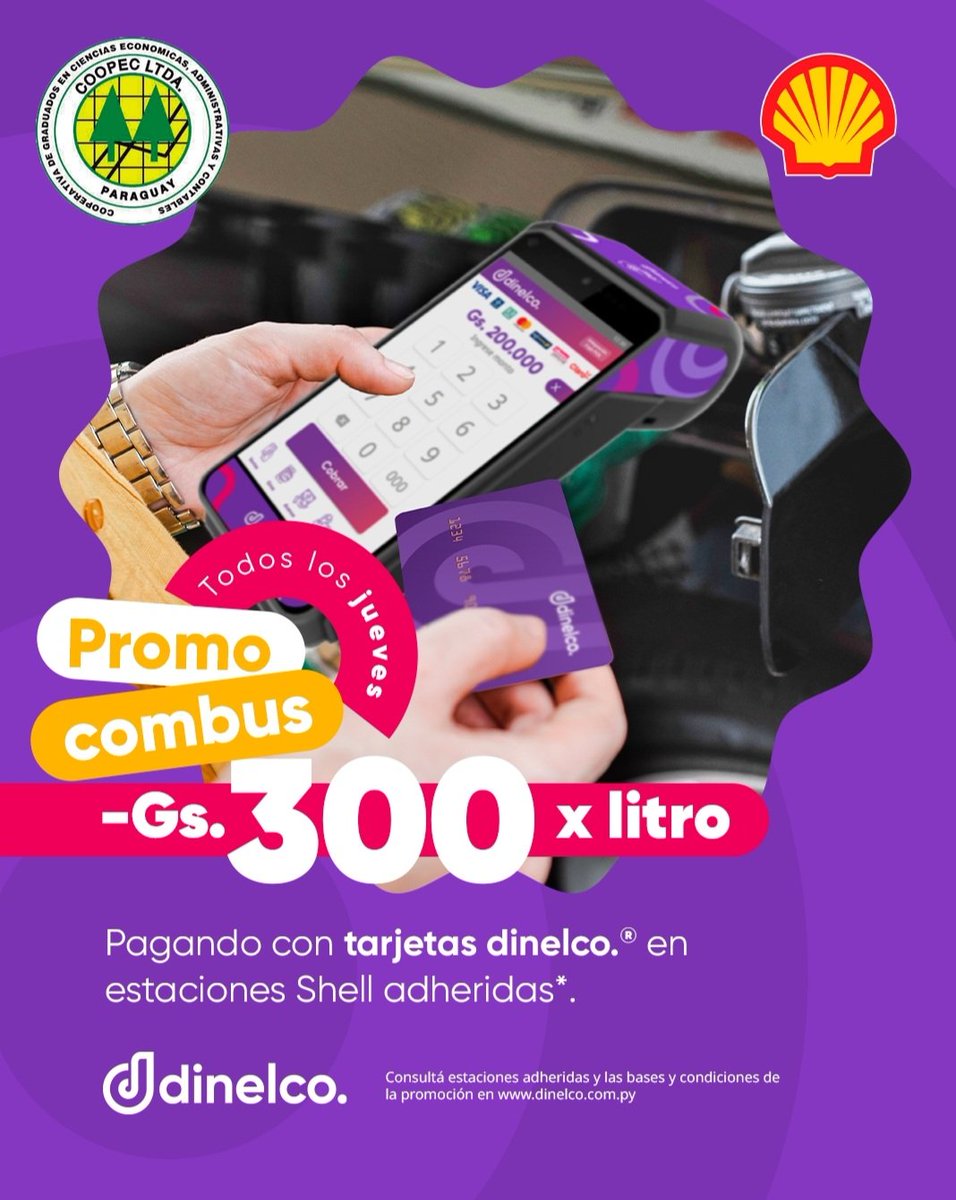 Coopec_Ltda's tweet image. Hoy #jueves es dia de promo en las estaciones Shell Paraguay  adheridas. 🚗🎉

Pagando con tu tarjeta #dinelco de Coopec Ltda tenés Gs. -300 de descuento por litro en naftas.
 
#promoshell #Reddinelco #CoopecLtda