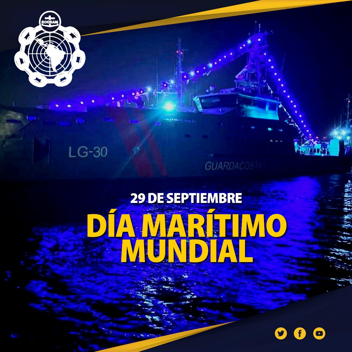 ROCRAM14's tweet image. La Secretaría de @ROCRAM14  saluda a sus miembros al conmemorarse el 29 de Sep el #Día Marítimo Mundial. Lema: 2022 “Nuevas tecnologías para un transporte marítimo más ecológico”. Unámonos a esta celebración encendiendo luces en azules y verdes en nuestros países. @IMOHQ