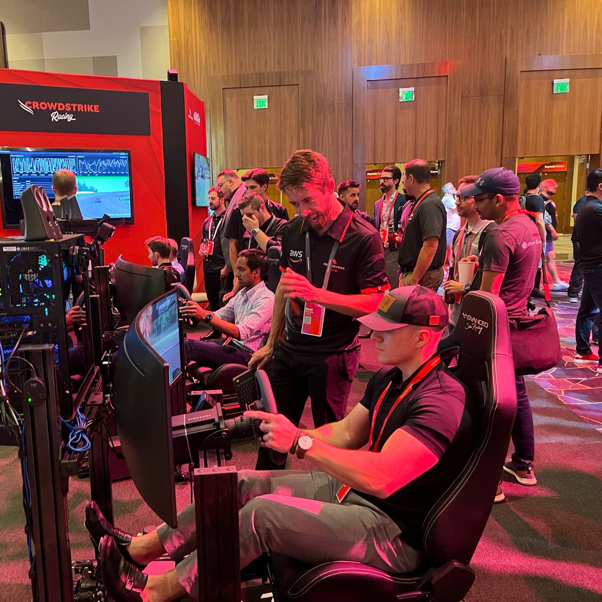 AdvSimRacing's tweet photo. Had the opportunity to attend @CrowdStrike's #FalCon2022 and demonstrate our event capabilities for #SimRacing. We deployed three @dboxtech-powered pro-grade #simulators that insured a perfect balance of high throughput and memorable experiences. Thanks @CrowdStrikeRcng! https://t.co/8DclwEWa6T