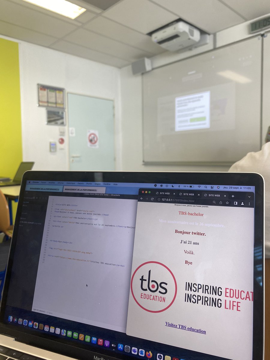 amelienoailhac's tweet photo. Premier cours de création de site web avec Antoine PECH ! TrÚs intéressant, hùte de continuer le projet ! #dbbach @tbs_education https://t.co/tUDoQyC9pr