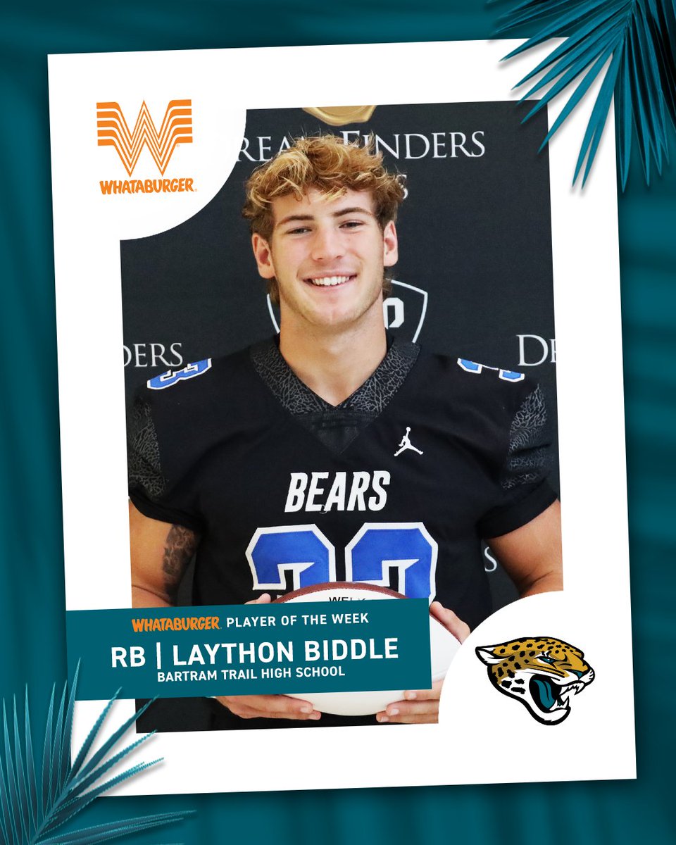 Congratulations to <a href="/LaythonB/">Laython Biddle</a> our <a href="/Whataburger/">Whataburger®</a> Player of the Week. 

Coming off a monster performance of 15 carries, 198 yards, and 6 TD's.