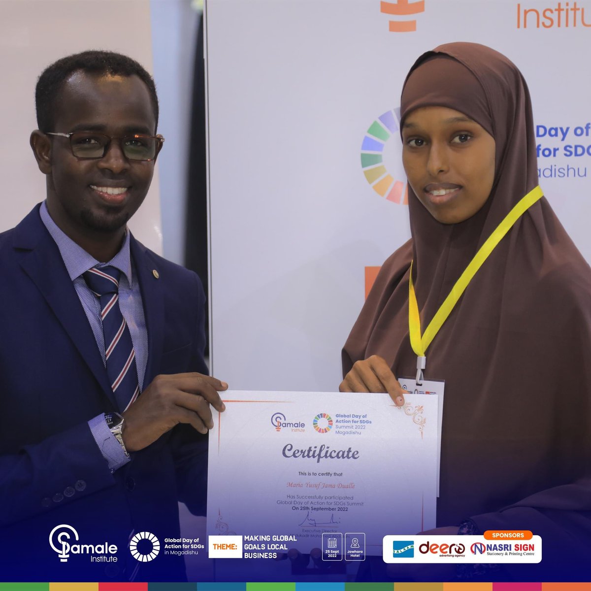 SamaleInstitute's tweet photo. Collectively we are massive force that can bring about transformative change and reach for a better future.
Global Day of Action For SDGs Summit 2022 in Mogadishu. Happy #SDGs birthday 2022.
#Act4SDGs #FlipTheScript #SDGs #GlobalGoals #TheSomaliaWeWant #CreatingBetterSomalia https://t.co/vtGRrkayqV