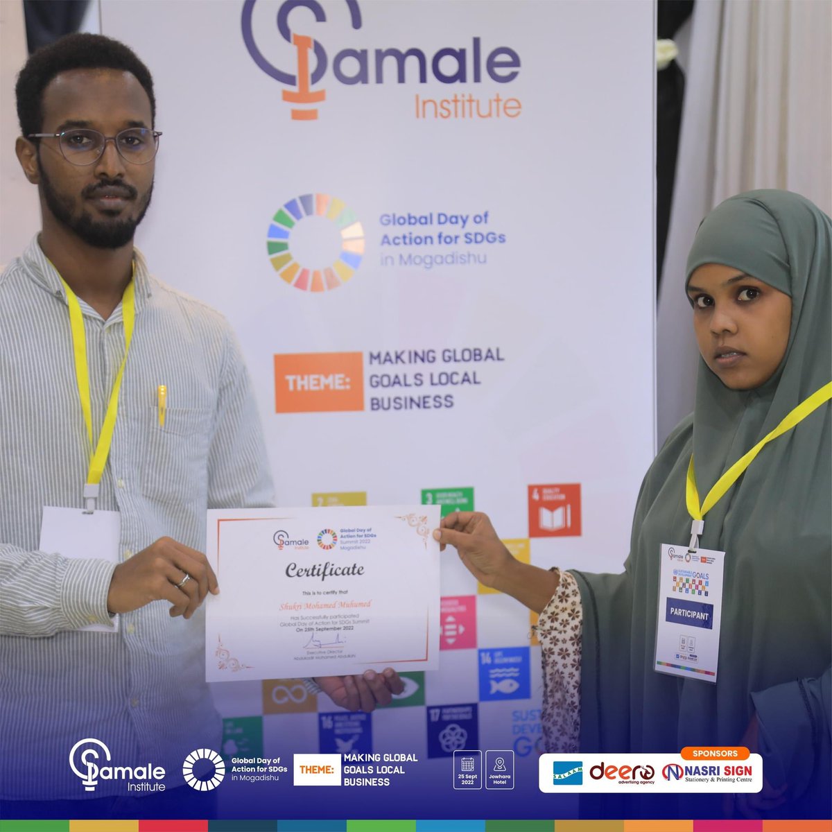 SamaleInstitute's tweet photo. Collectively we are massive force that can bring about transformative change and reach for a better future.
Global Day of Action For SDGs Summit 2022 in Mogadishu. Happy #SDGs birthday 2022.
#Act4SDGs #FlipTheScript #SDGs #GlobalGoals #TheSomaliaWeWant #CreatingBetterSomalia https://t.co/vtGRrkayqV