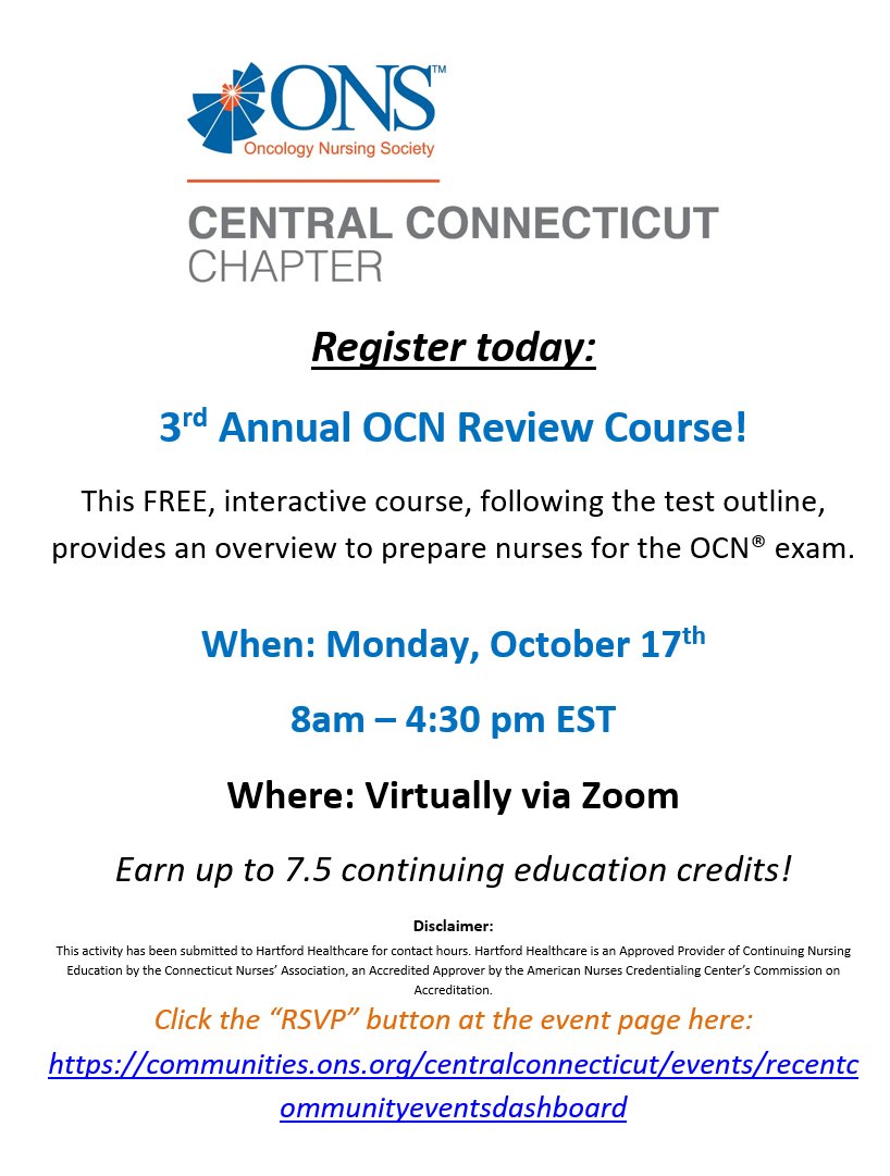 HayleyDunnack's tweet photo. 🎉Join our 3rd Annual OCN Review Course, led by CCONS chapter leaders!
Monday, October 17th 8am – 4:30 pm EST via Zoom
Click the “RSVP” button at the event page here: https://t.co/OI5bGgFhTz https://t.co/eLb0LHXddj