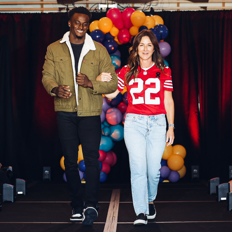 49ers's tweet photo. Yesterday, the #49ers kicked off their fourth #CrucialCatch Fashion Show presented by @DignityHealth.

Cancer warriors were escorted down the runway by 49ers players in clothes donated by @Levis while stories of their strength and courage were shared! 💪