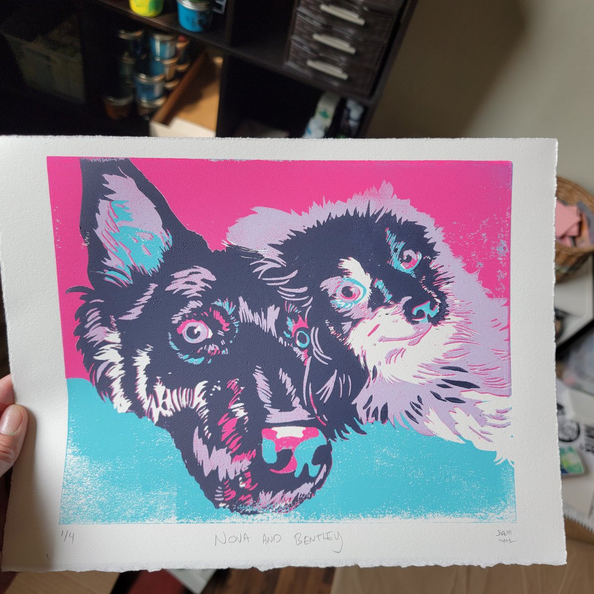 SeeSidStamp's tweet photo. I love doing portraits of german shepards ene They have such good shapes!
#printmaking #petportrait https://t.co/Oyahm6q8GD