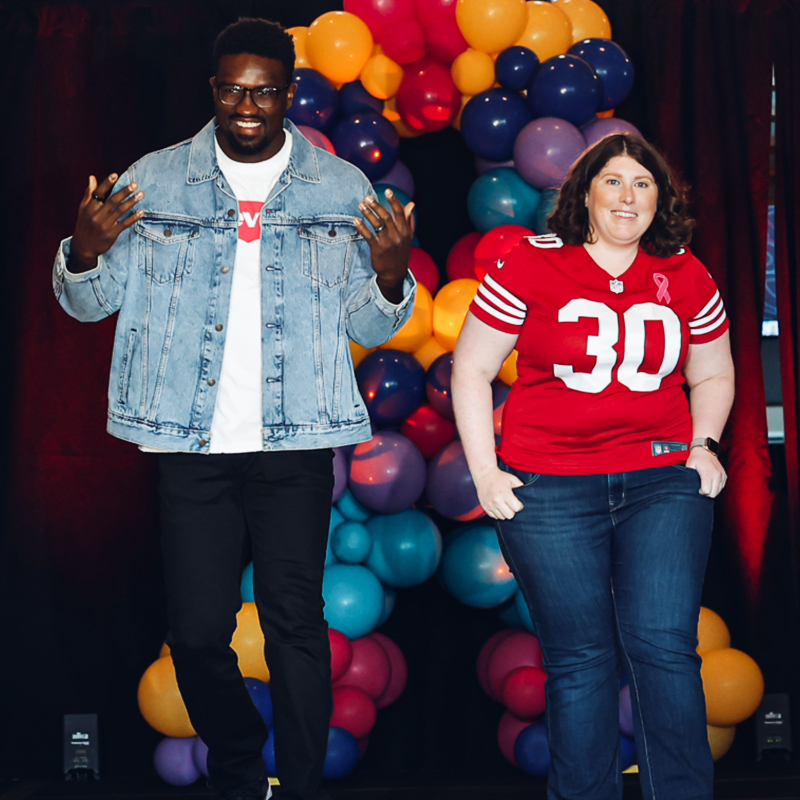 49ers's tweet photo. Yesterday, the #49ers kicked off their fourth #CrucialCatch Fashion Show presented by @DignityHealth.

Cancer warriors were escorted down the runway by 49ers players in clothes donated by @Levis while stories of their strength and courage were shared! 💪