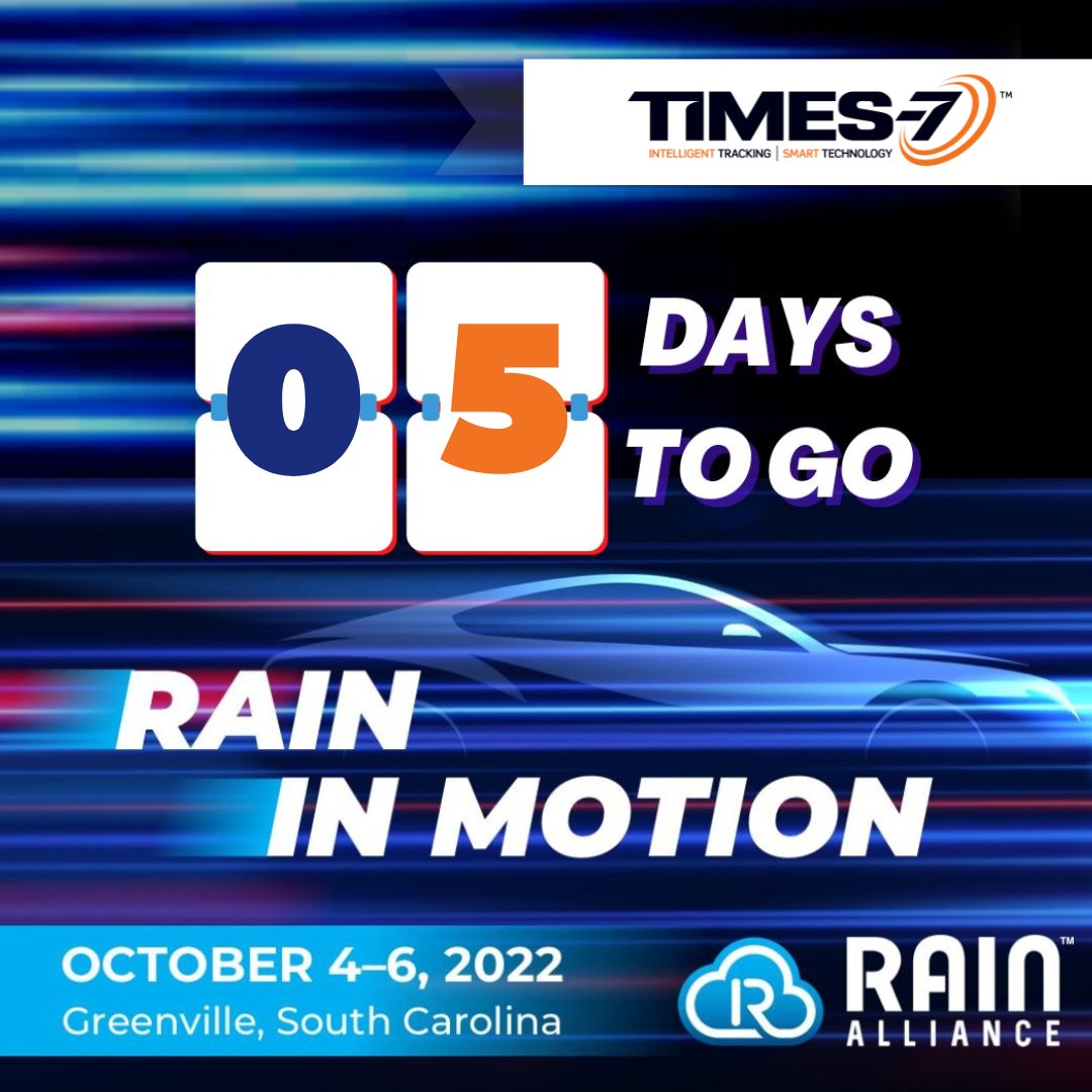 Times7Research's tweet photo. The countdown till the next @RAINRFID meeting is on. Five days to go until we see some of you in South Carolina. Comment below if you would like to arrange a time to meet our team.
#RAINAlliance #RAINRFID #RFID #SouthCarolina #greenville #conference #Times7 #antennas https://t.co/bxh05Kzb6j