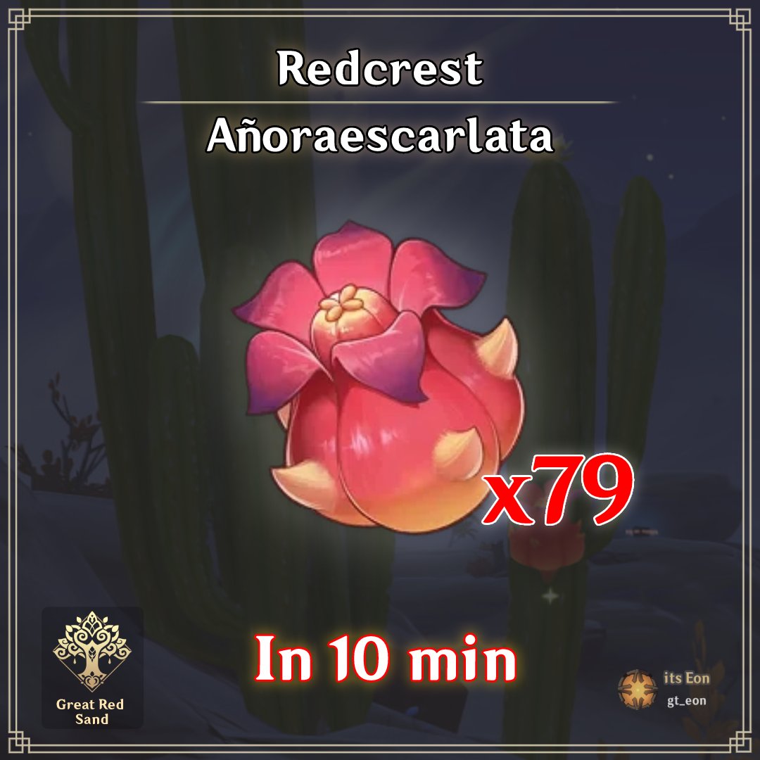 gt_eon's tweet image. Hello Travelers!!!
Today I bring you the fastest Farming route to get the ALL 79 REDCREST! 🙏 I hope it helps you !
(1/3)
#redcrest #Candace #genshinimpact