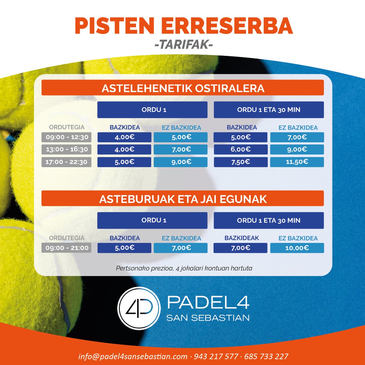 Padel4SS's tweet photo. 𝗣𝗜𝗦𝗧𝗘𝗡 𝗘𝗥𝗥𝗘𝗦𝗘𝗥𝗕𝗔
- Eguneko erreserbak, app, whatsapp edo telefono bidez egin ditzakezu.

𝗥𝗘𝗦𝗘𝗥𝗩𝗔 𝗗𝗘 𝗣𝗜𝗦𝗧𝗔𝗦
- Puedes hacer tus reservas diarias por app, whatsapp o teléfono.

#padel  #padelndoor #padelnuestro #padelgipuzkoa #reservaspistaspadel https://t.co/1KqlBdqCLZ