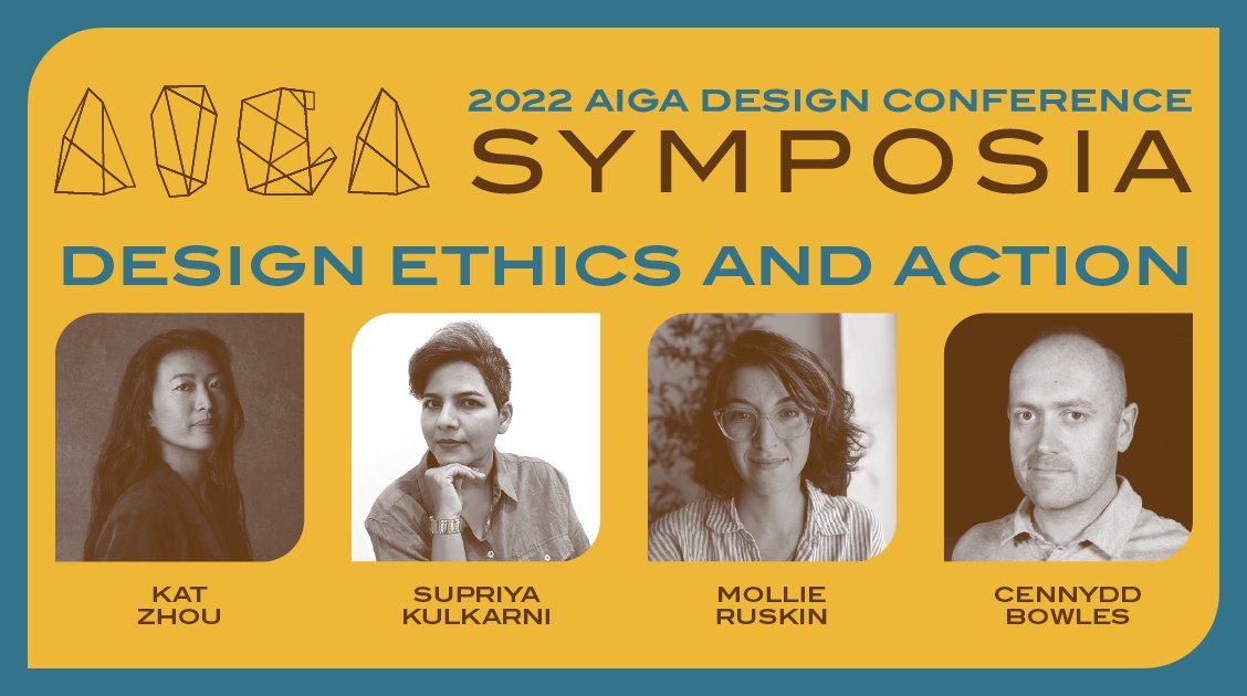 AIGA (@aigadesign) on Twitter photo Join us at #AIGADesignConf for Ethical Design and Action 💥 Together with <a href="/katherinemzhou/">Kat M. Zhou 💭</a>, <a href="/Sup_Says/">SupSays</a>, <a href="/mollieruskin/">Mollie Ruskin (she/her)</a>, and <a href="/cennydd/">Cennydd Bowles</a>, we'll explore the paradigms, tools, and mindsets that designers embody in order to practice their craft ethically >> aigadsgn.org/DesignConf2022 Join us at #AIGADesignConf for Ethical Design and Action 💥 Together with <a href="/katherinemzhou/">Kat M. Zhou 💭</a>, <a href="/Sup_Says/">SupSays</a>, <a href="/mollieruskin/">Mollie Ruskin (she/her)</a>, and <a href="/cennydd/">Cennydd Bowles</a>, we'll explore the paradigms, tools, and mindsets that designers embody in order to practice their craft ethically >> aigadsgn.org/DesignConf2022